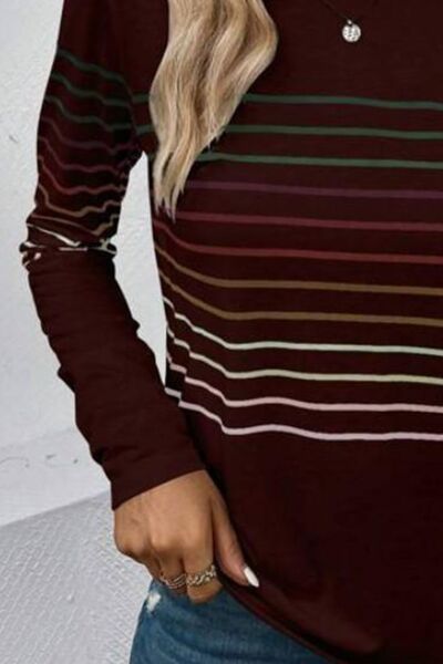 Gestreiftes Langarm-T-Shirt mit Rundhalsausschnitt