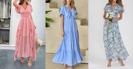 V-Neck Flutter Sleeve Dresses