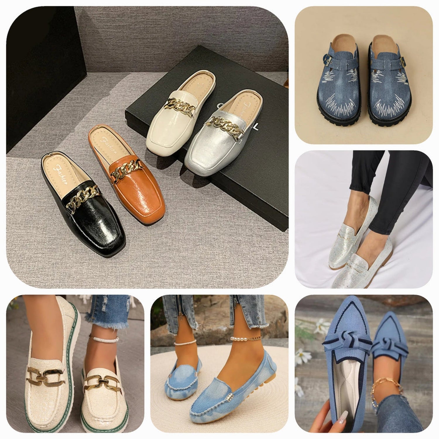 A variety of stylish loafers, featuring platform, lug sole, leather, and slip-on designs in colors like black, white, brown, and pink, including both heeled and flat styles for every occasion.
