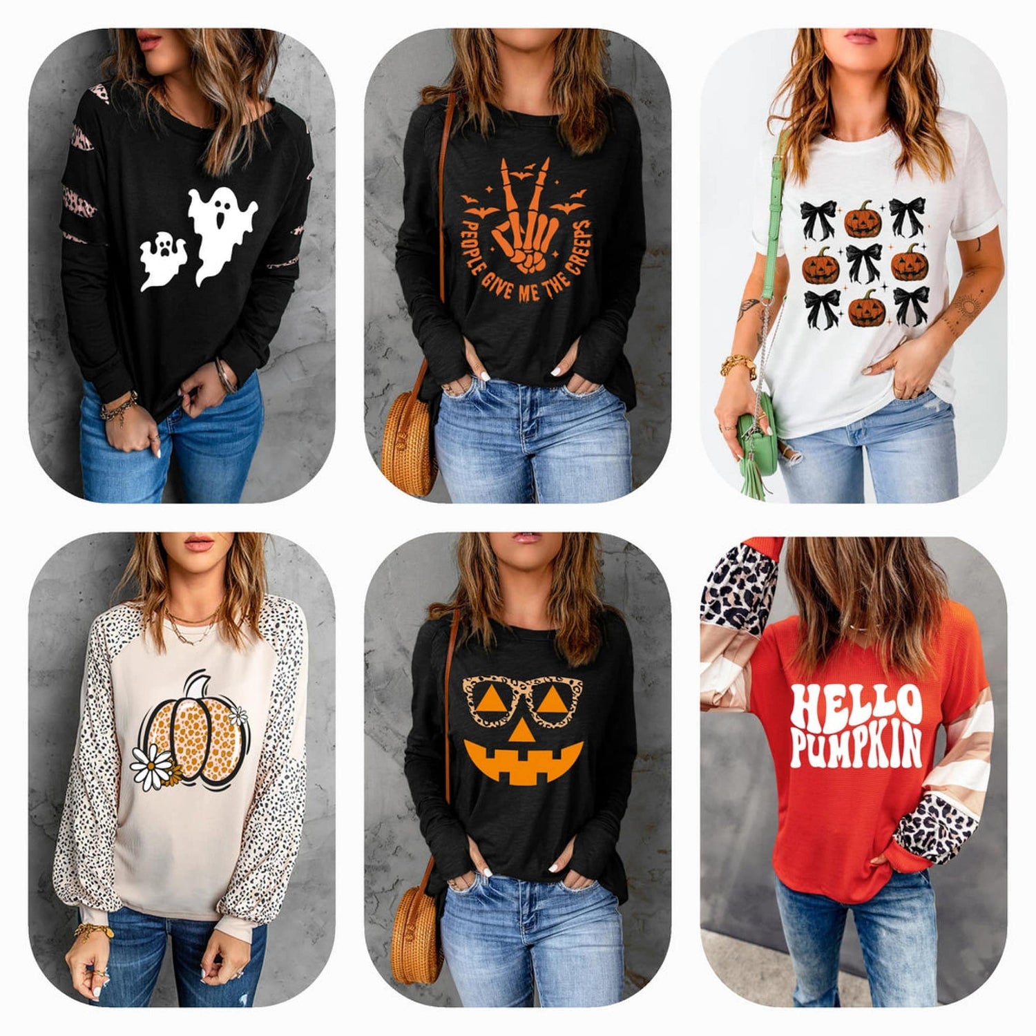 Halloween graphic sweatshirt with a spooky design, ideal for festive, cozy fall outfits.
