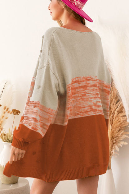 Strickjacke mit Pompon-Farbblock und offener Vorderseite