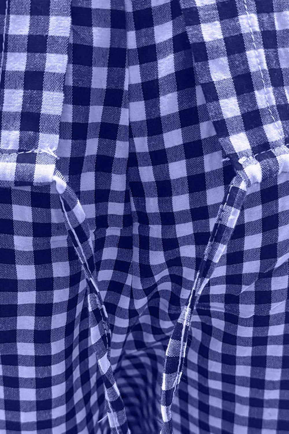 Set aus kariertem Oberteil und Hose in voller Größe mit Rundhalsausschnitt und halblangen Ärmeln