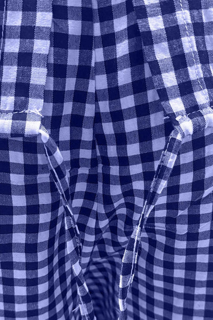 Set aus kariertem Oberteil und Hose in voller Größe mit Rundhalsausschnitt und halblangen Ärmeln