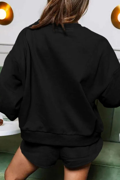 COFFEE Set aus langärmligem Top und Shorts mit Pailletten und Rundhalsausschnitt