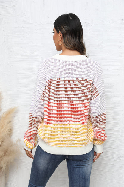 Pullover mit Waffelstrick und Engelsflügeln, Rundhalsausschnitt, überschnittenen Schultern und Farbblockdesign