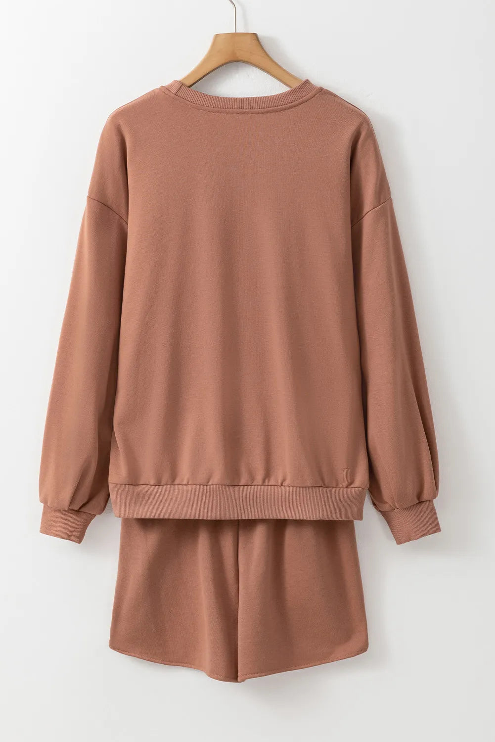 COFFEE Set aus langärmligem Top und Shorts mit Pailletten und Rundhalsausschnitt