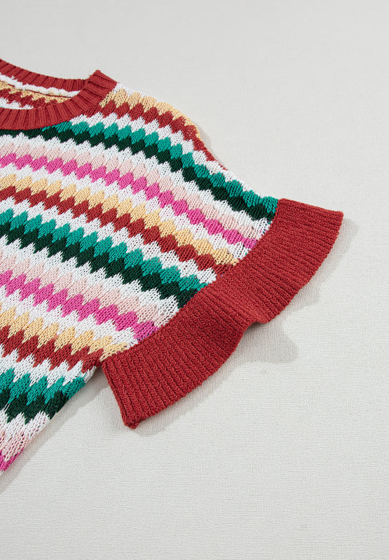 Pullover mit Rundhalsausschnitt und kurzen Ärmeln in Kontrastfarbe