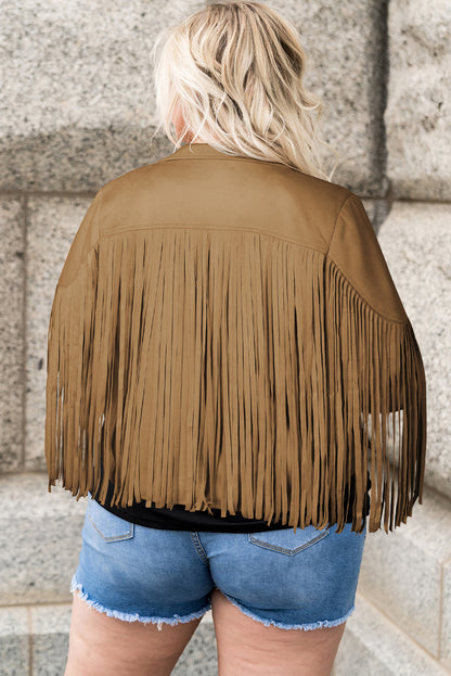 Chaqueta con frente abierto y flecos de talla grande