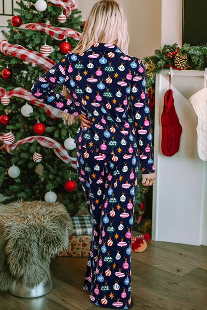 Set aus Oberteil und Hose mit Weihnachtslichter-Print und Kragen