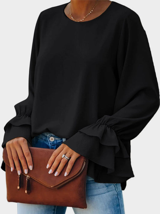 Doppellagiges Top mit Rundhalsausschnitt und Volantärmeln