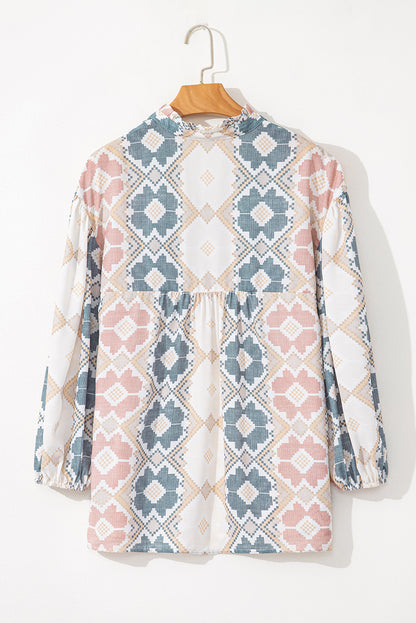 Bluse mit Ballonärmeln und Quasten zum Binden am Hals