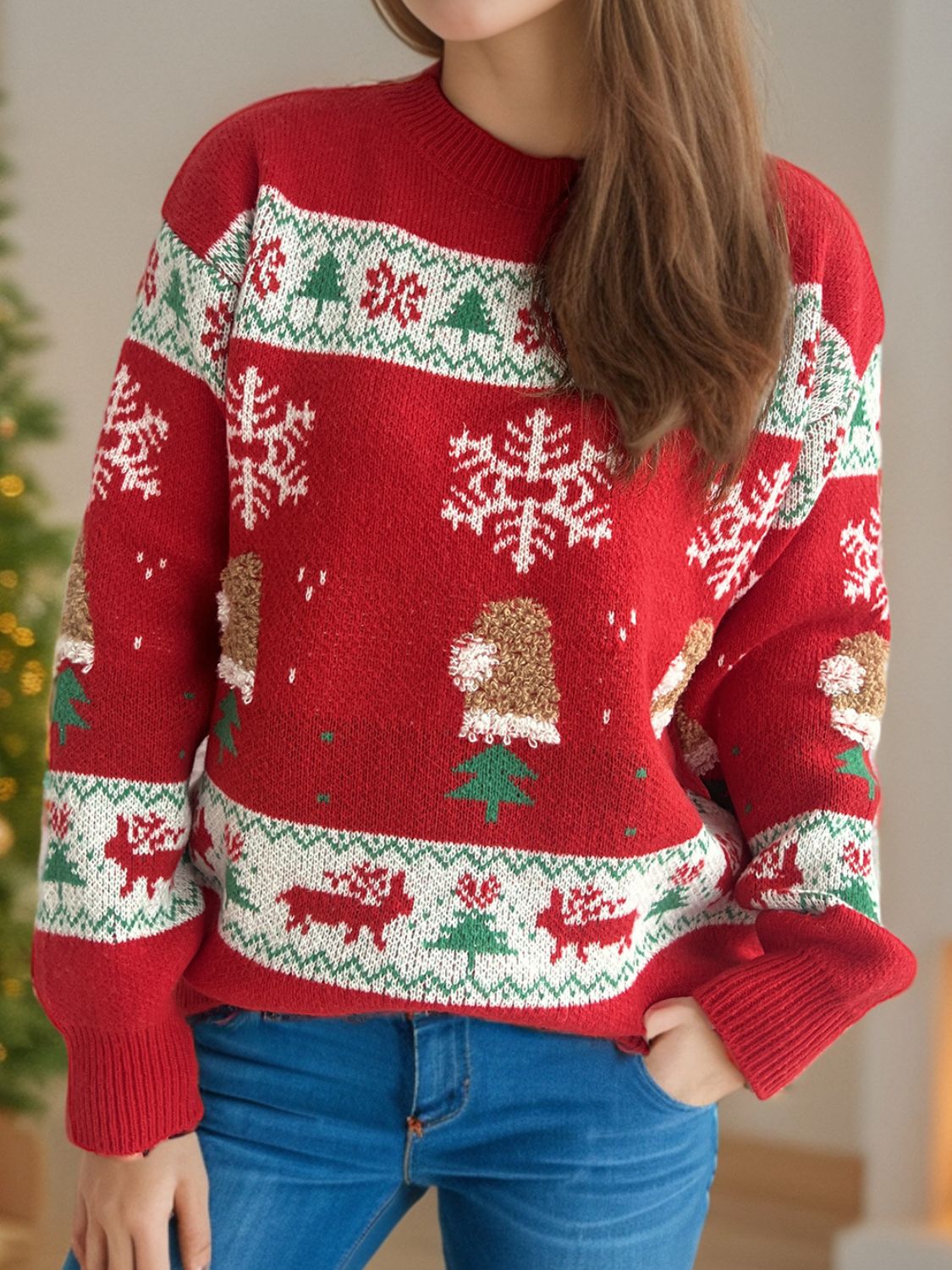 Weihnachtselement Rundhals Langarmpullover