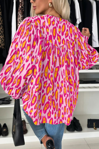 Langärmliges Button-Down-Hemd mit Leopardenmuster