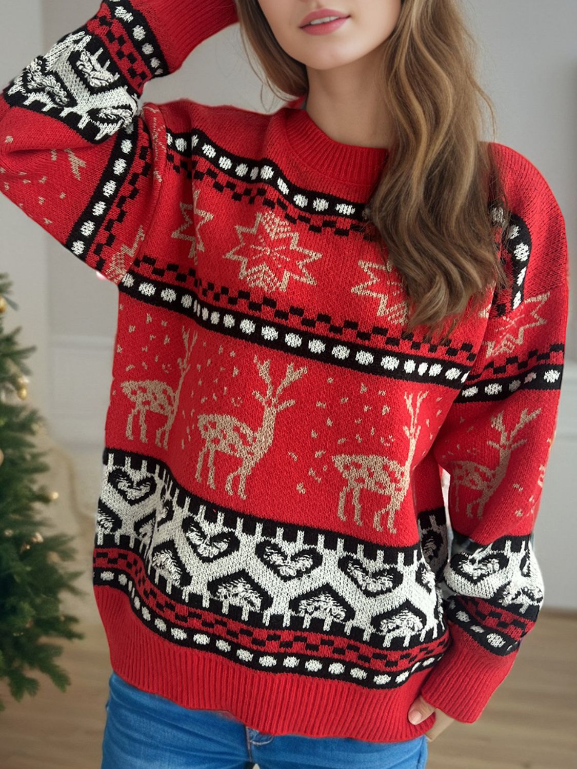 Weihnachtselement Rundhals Langarmpullover