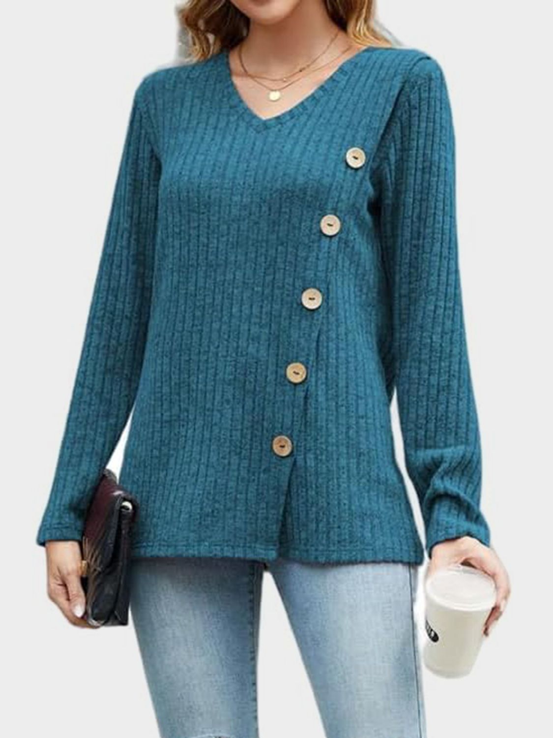 Langärmliges T-Shirt mit V-Ausschnitt