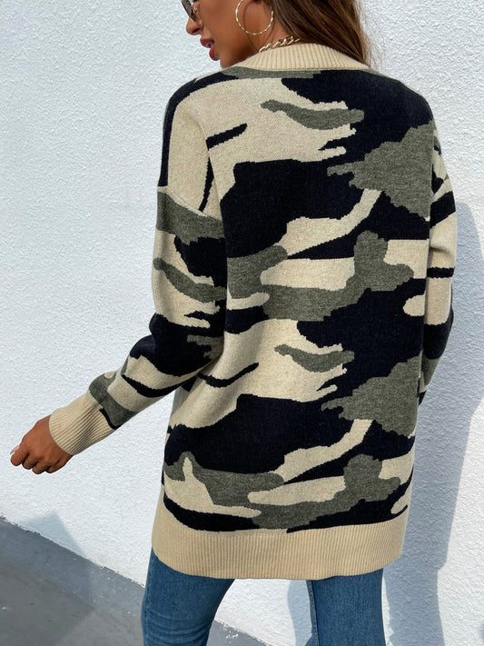 Camouflage-Cardigan mit überschnittenen Schultern und offener Vorderseite
