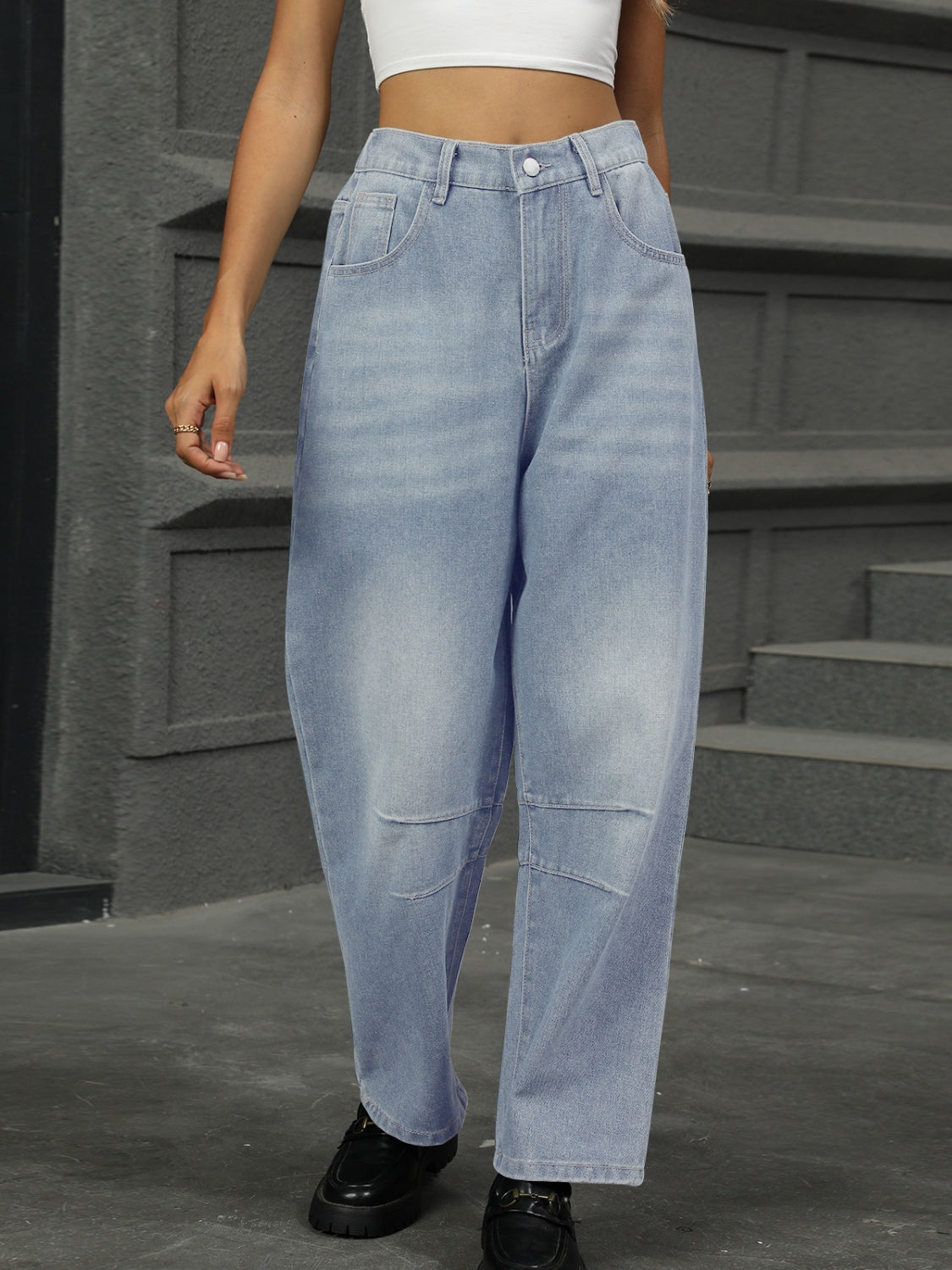 Jeans mit halbelastischer Taille und geradem Bein