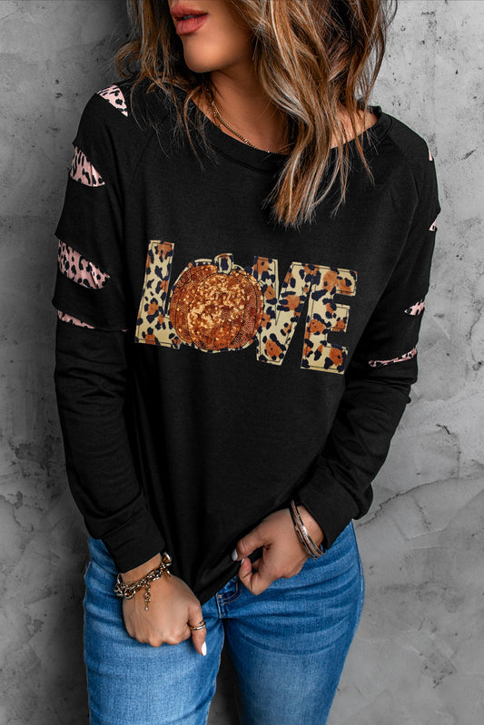Langarm-Sweatshirt mit Pailletten und Leopardenmuster