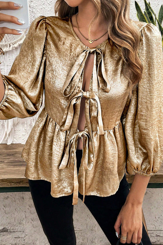 Bluse mit Dreiviertelärmeln und gebundenem Schößchen