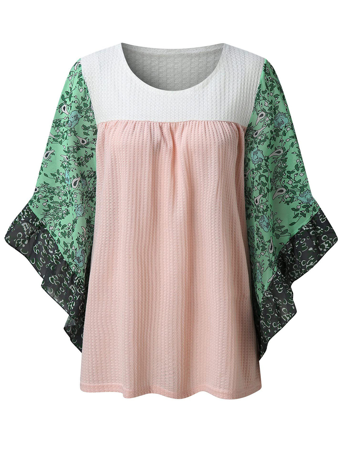 Bedruckte Bluse mit Rundhalsausschnitt und Dreiviertelärmeln in voller Größe