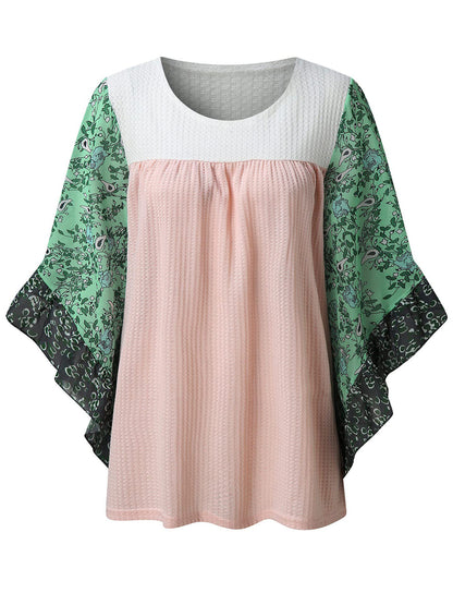 Bedruckte Bluse mit Rundhalsausschnitt und Dreiviertelärmeln in voller Größe