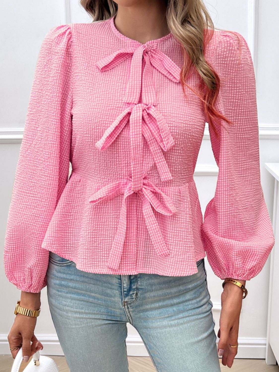 Bluse mit Rundhalsausschnitt und langen Ärmeln