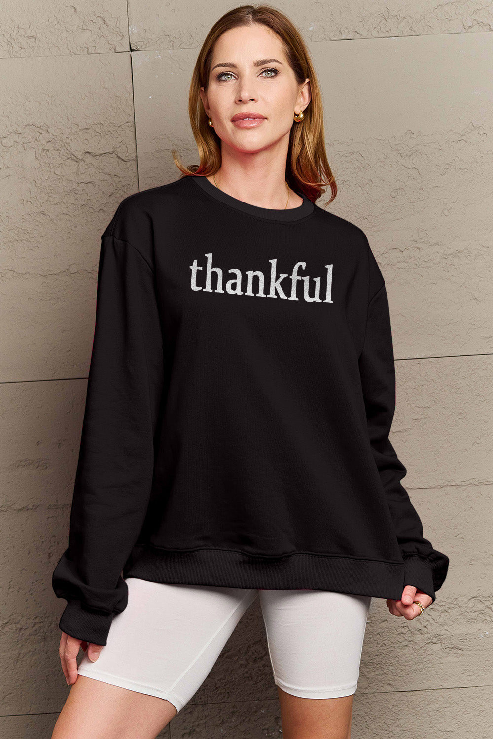Simply Love – Sweatshirt mit THANKFUL-Grafik in voller Größe