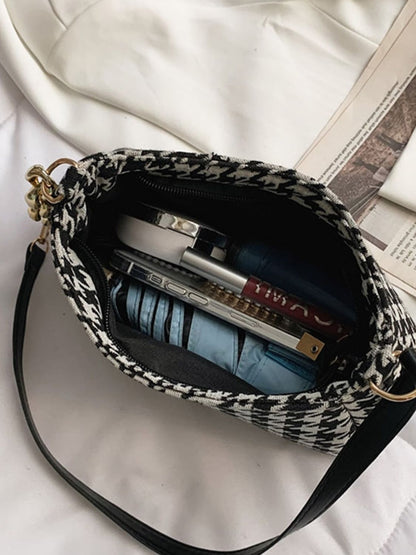 Hahnentritt-Handtasche aus Polyester