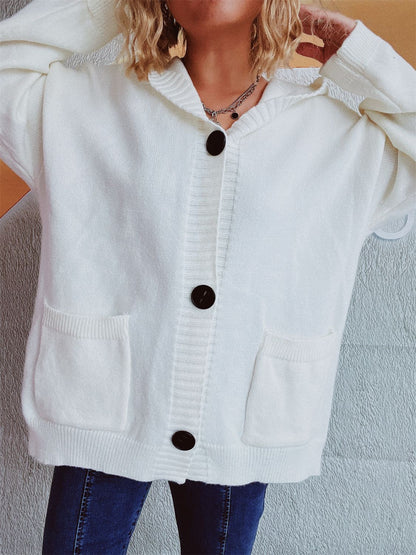 Strickjacke mit Kapuze und überschnittenen Schultern