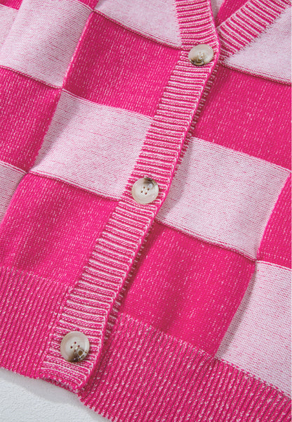 Karierter Cardigan mit V-Ausschnitt und langen Ärmeln