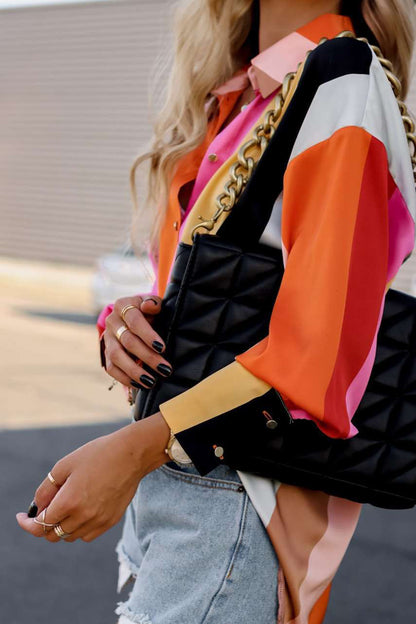 Bedrucktes Hemd mit überschnittenen Schultern und Laternenärmeln