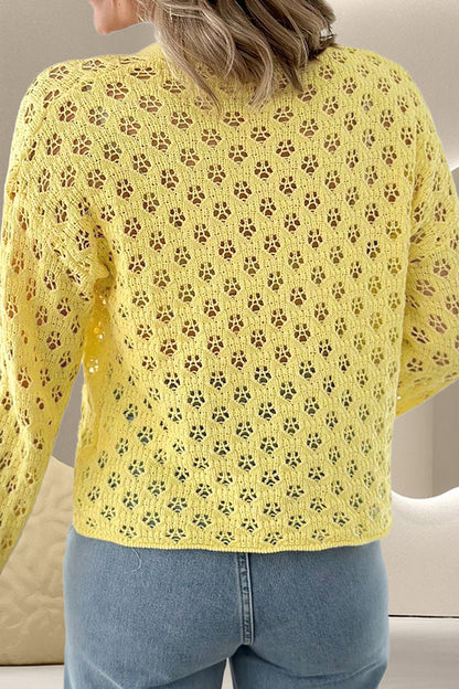 Durchbrochener Cardigan mit V-Ausschnitt und langen Ärmeln