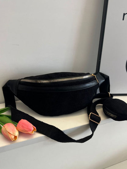 Umhängetasche aus Cord mit verstellbarem Riemen und Beutel