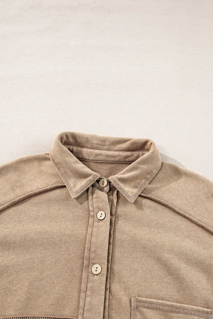 Langärmlige Shacket mit Waffelstrickkragen