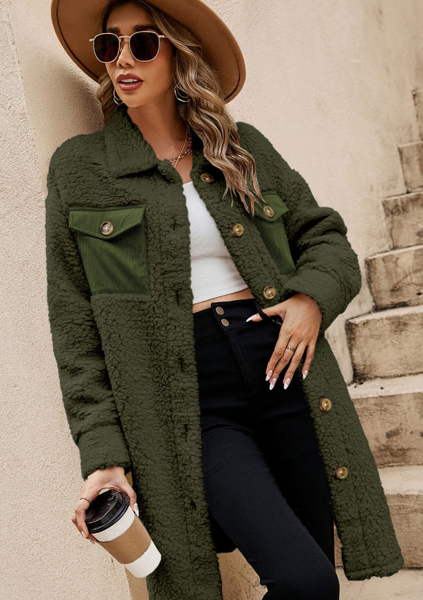 Lange Teddyjacke mit Kragen und langen Ärmeln