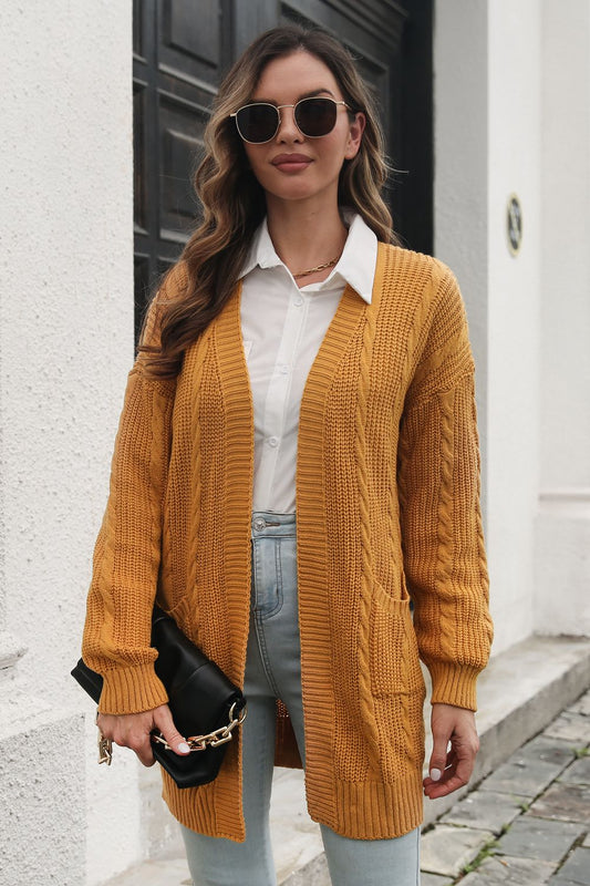 Langer Cardigan mit offener Vorderseite und Taschen