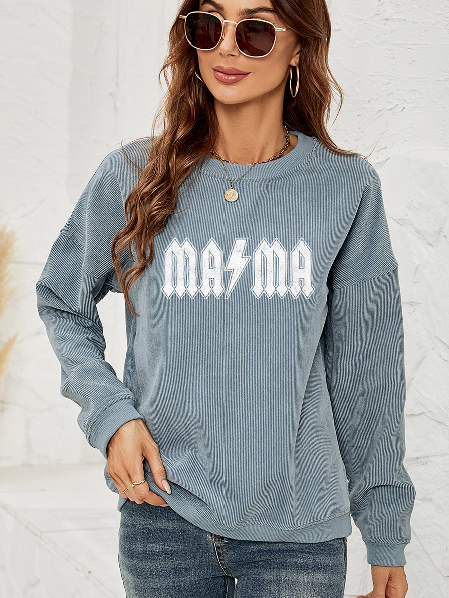 MAMA – Sweatshirt mit überschnittener Schulter und Grafik