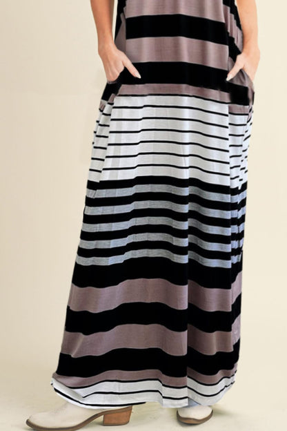 Ärmelloses Camisole-Kleid mit Streifen und V-Ausschnitt und Taschen