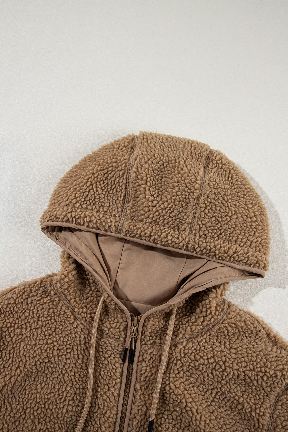 Fleecejacke mit Reißverschluss und Kapuze und Kordelzug