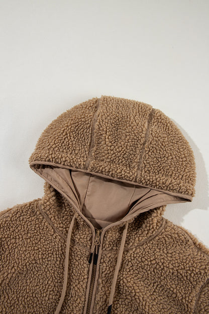 Fleecejacke mit Reißverschluss und Kapuze und Kordelzug
