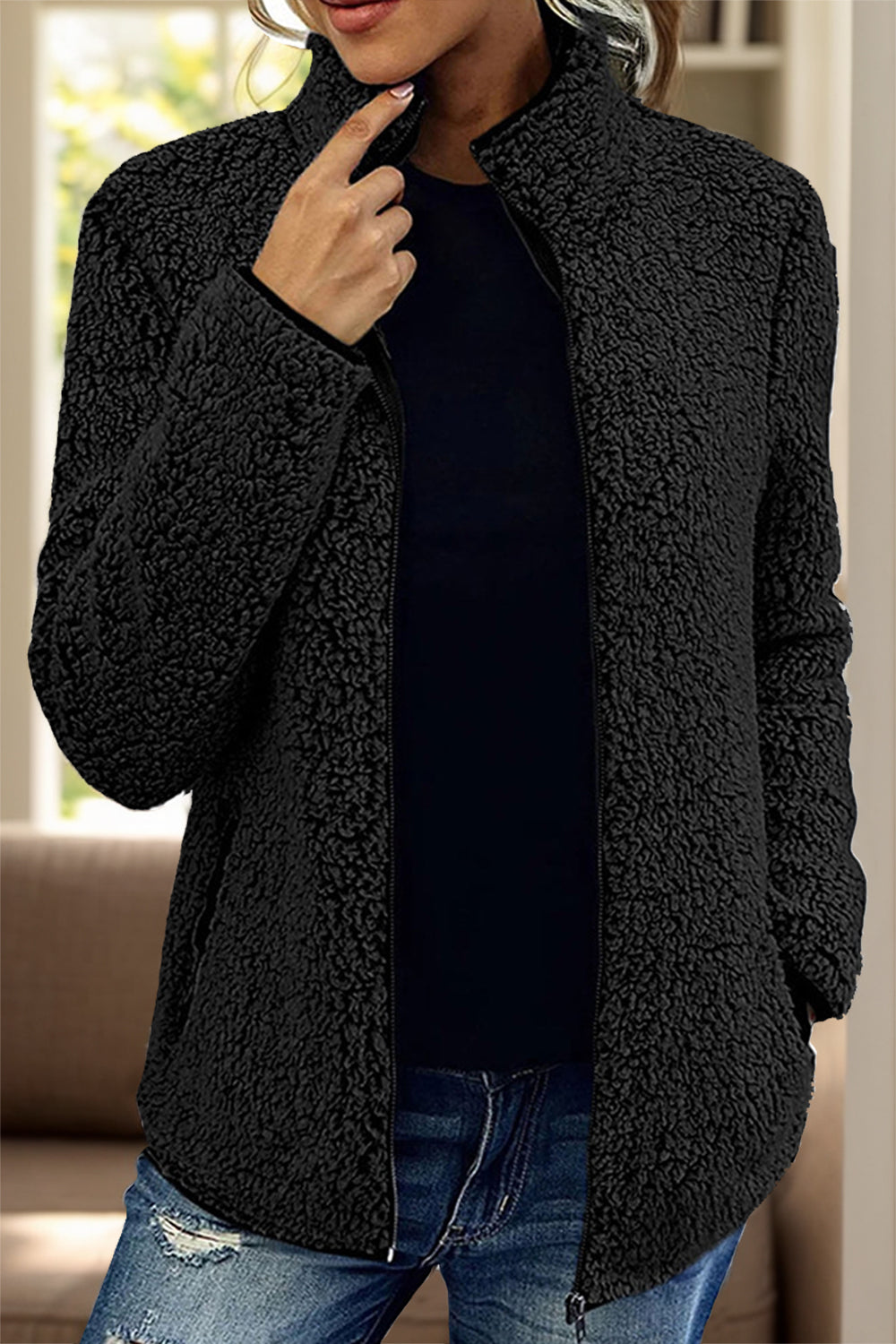 Rollkragenjacke mit Reißverschluss und Taschen