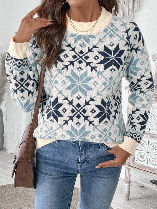 Perfee – Langärmliger Pullover mit Rundhalsausschnitt und Grafik
