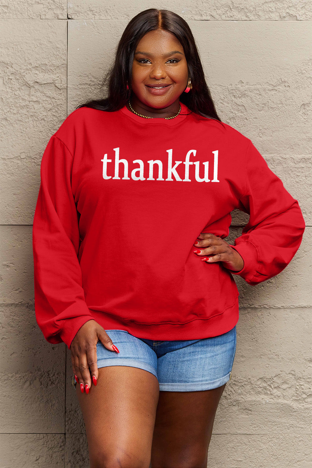 Simply Love – Sweatshirt mit THANKFUL-Grafik in voller Größe