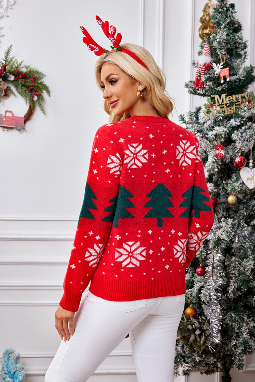 Langarmpullover mit Rundhalsausschnitt und Weihnachtsbaum