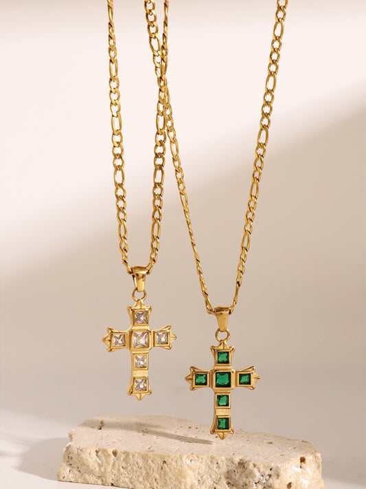 Halskette mit Kreuzanhänger aus Edelstahl mit Zirkonia