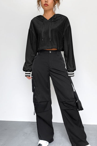 Kapuzenpullover mit überschnittener Schulter und Kordelzug