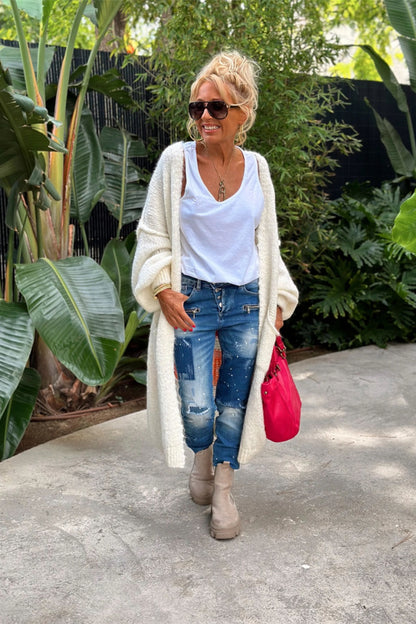 Cardigan mit Buchstaben-Print und überschnittener Schulter