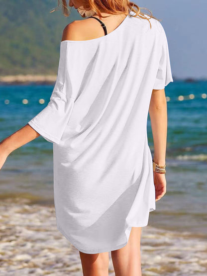 T-Shirt-Kleid mit V-Ausschnitt und kurzen Ärmeln und Taschen