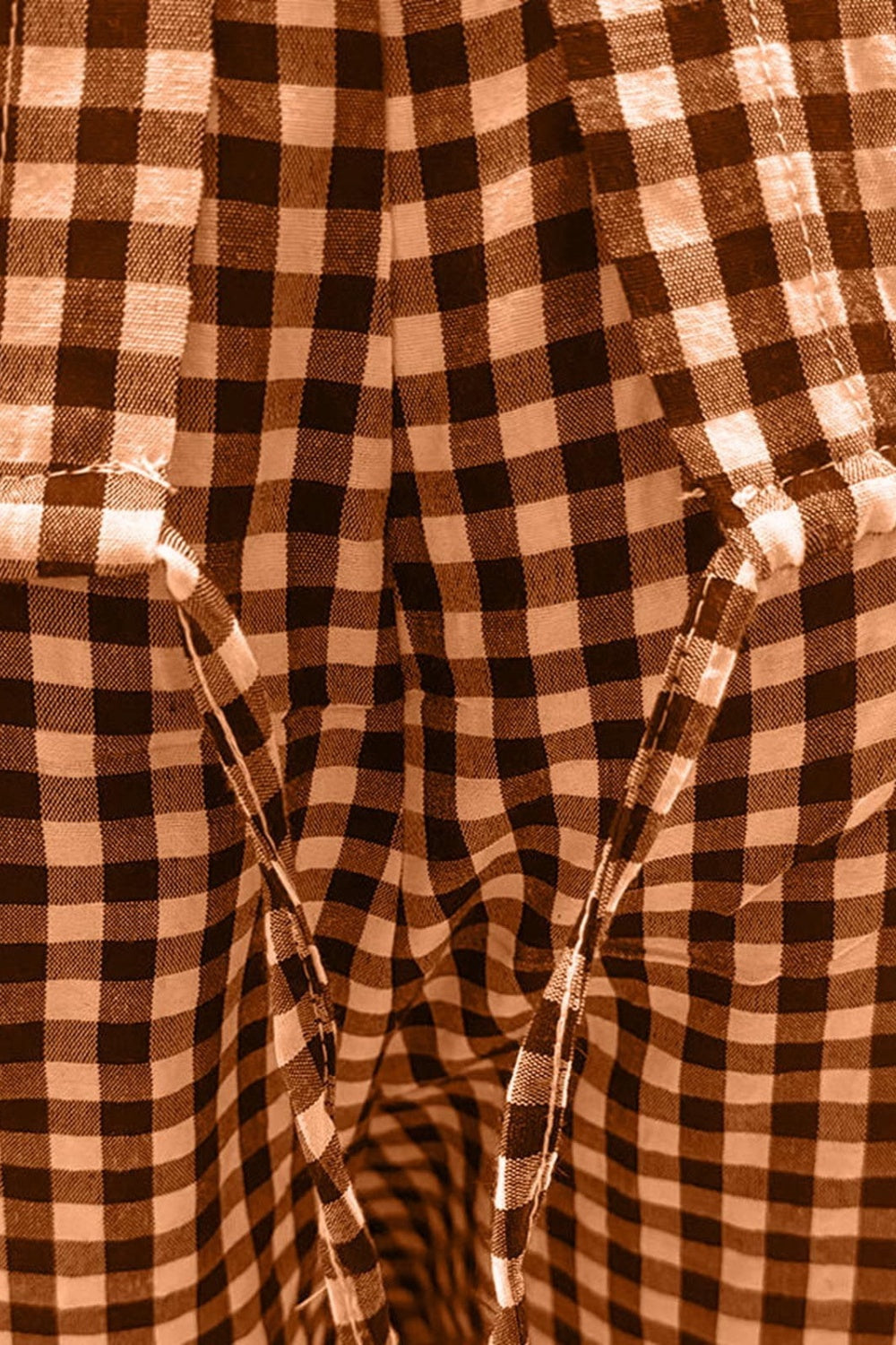 Set aus kariertem Oberteil und Hose in voller Größe mit Rundhalsausschnitt und halblangen Ärmeln