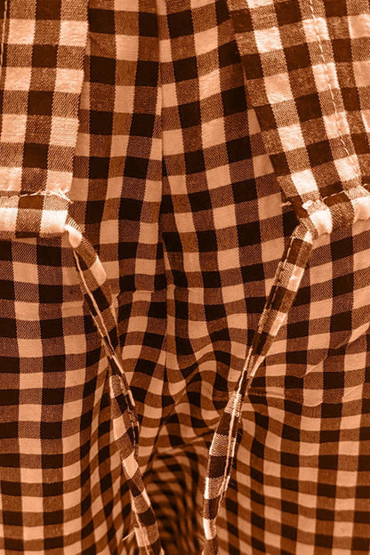 Set aus kariertem Oberteil und Hose in voller Größe mit Rundhalsausschnitt und halblangen Ärmeln